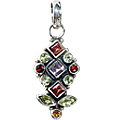 Design 6394: red, green, purple, silver multi-stone flower pendants