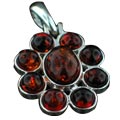 7123: Silver Setting orange,multi-color amber  flower pendants