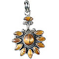 723: Silver Setting brown tiger eye  flower pendants