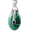 Design 7334: green,purple malachite drop pendants
