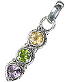 753: Silver Setting green,purple,yellow multi-stone pendants
