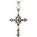 776: Silver Setting multi-color multi-stone  cross pendants