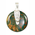 8428: Silver Beaded green bloodstone donut pendants