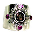1713: Silver Setting brown,pink smoky quartz rings