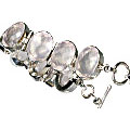 10397: Silver Setting Pink rose quartz art-deco bracelets