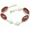 11007: Silver Setting orange,white carnelian american-southwest bracelets