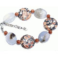 11443: Beaded blue,gray,orange chalcedony chunky bracelets