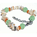 11488: Beaded green,orange chalcedony chipped bracelets