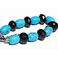 11490: Beaded blue,brown,multi-color smoky quartz chunky bracelets