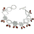 12961: Silver Setting red garnet  contemporary bracelets