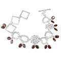 12969: Silver Setting red garnet  adjustable bracelets