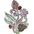 11641: Silver Setting green,pink multi-stone  flower brooches