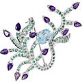 11644: Silver Setting Purple, Green, Blue amethyst brooches