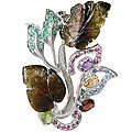 11647: Silver Setting blue,green,pink emerald  flower brooches