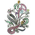 13588: Silver Setting green,pink,multi-color multi-stone brooches
