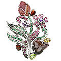 13589: Silver Setting green,pink,multi-color multi-stone brooches