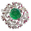 7505: green,pink onyx  estate brooches