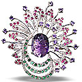 7506: green,pink,purple amethyst brooches