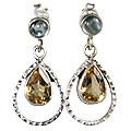 Design 10004: blue,yellow citrine drop, post earrings