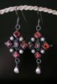 Design 10237: red,white garnet gothic-medieval, hoop earrings