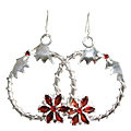 10372: Silver Setting Red garnet  hoop-earrings earrings