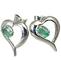 10509: Green emerald  heart earrings