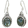 10678: Silver Setting green labradorite earrings