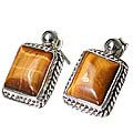 10703: Silver Setting Brown, Yellow tiger eye  american-southwest earrings