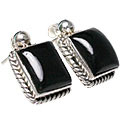 10704: Silver Setting Black onyx post earrings