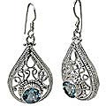 10768: Silver Setting blue blue topaz  staff picks earrings