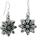 Design 10770: blue aquamarine flower earrings