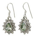 10775: Silver Setting green green amethyst  drop earrings