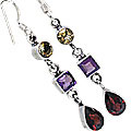 Design 10813: purple,red multi-stone earrings