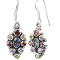 10828: Silver Setting Multi, Green, Pink tourmaline earrings
