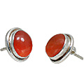 10879: Silver Setting Red carnelian  post earrings