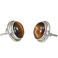 10889: Silver Setting brown tiger eye post earrings