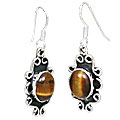 10894: Silver Setting brown tiger eye earrings