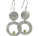 11129: Silver Setting Green, White peridot  art-deco earrings