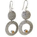 11131: Silver Setting Yellow citrine  art-deco earrings