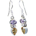 Design 11258: purple,yellow citrine drop earrings