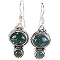 11471: Silver Setting Green, Red bloodstone earrings