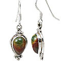 11474: Silver Setting green,red bloodstone  drop earrings