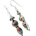 11512: Silver Setting Green, Red bloodstone earrings