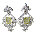11526: Silver Setting White, Green lemon quartz earrings