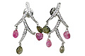 11539: Silver Setting White, Green, Pink tourmaline earrings