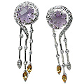 11552: Silver Setting Purple, White, Yellow amethyst earrings