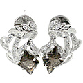 11555: Silver Setting Brown, White smoky quartz earrings