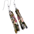 11849: Bali Silver Beaded green,pink tourmaline  multistrand earrings