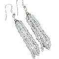 11850: Bali Silver Beaded white crystal  multistrand earrings