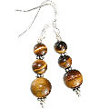 11864: Silver Setting brown,yellow tiger eye  ethnic earrings